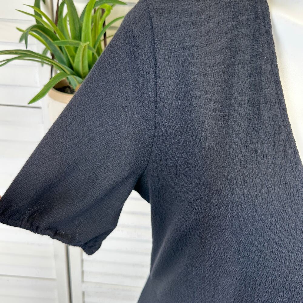 New Madewell Black Cross Front Button Dress Faux Wrap Puff Sleeve Retro Size XL - Picture 4 of 12